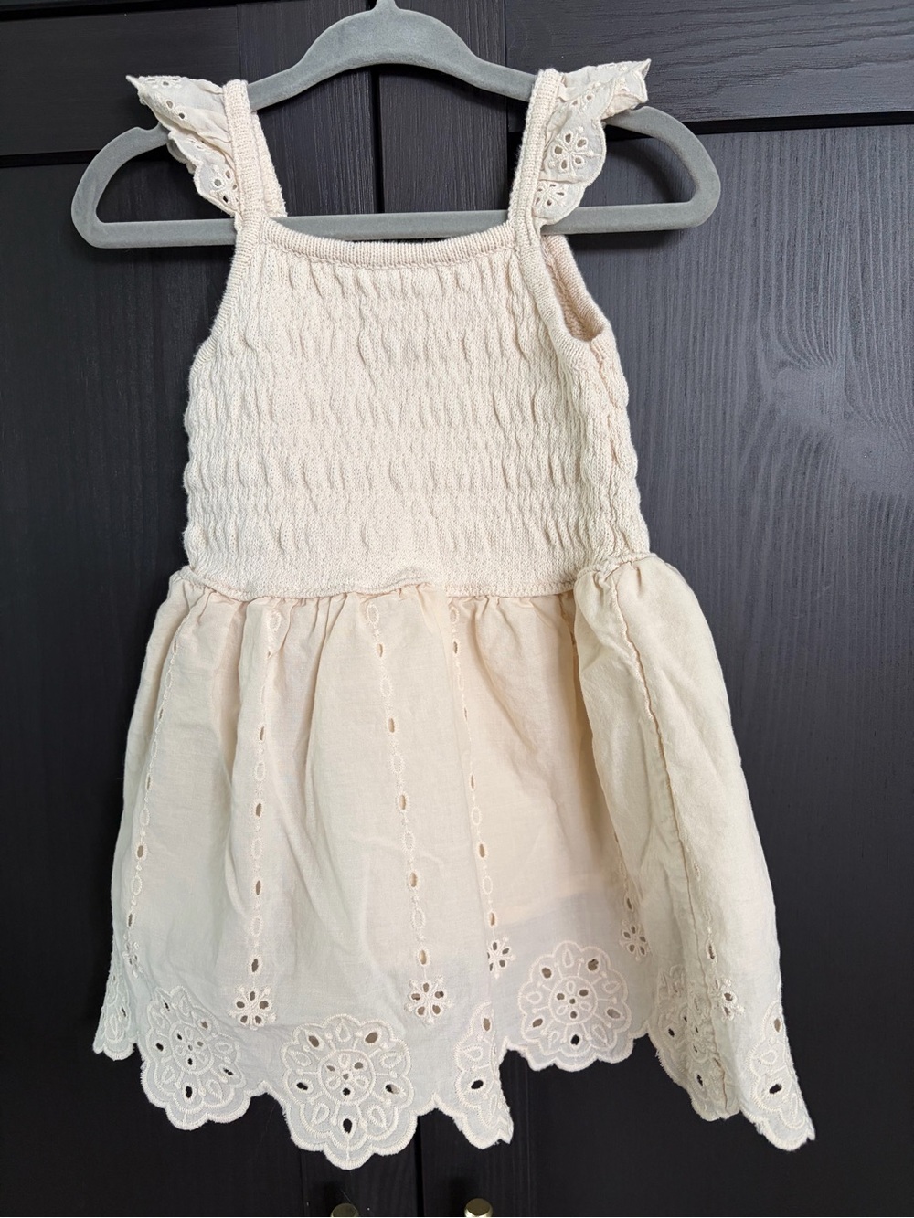 ZARA Cream Eyelet Sundress with Ruffled Straps, Size 12-18 months